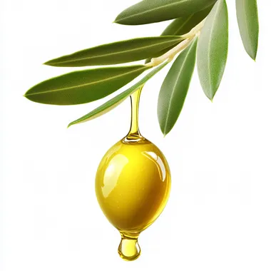 Olive oil drop dripping from fresh olive fruit isolated on white background.