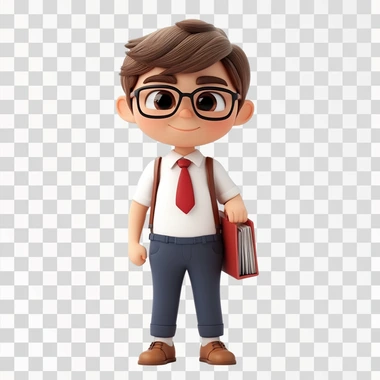 cartoon kid school uniform, 3D Render, Pixar style, white background