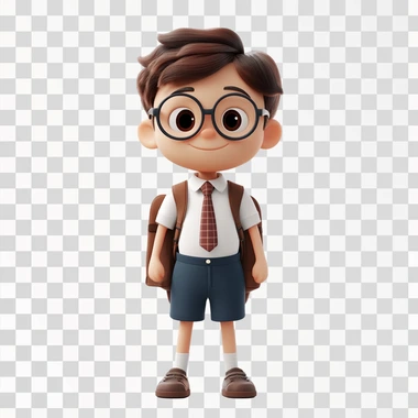 cartoon kid school uniform, 3D Render, Pixar style, white background