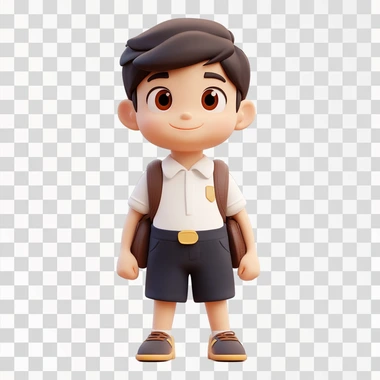 cartoon kid school uniform, 3D Render, Pixar style, white background
