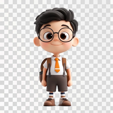 cartoon kid school uniform, 3D Render, Pixar style, white background