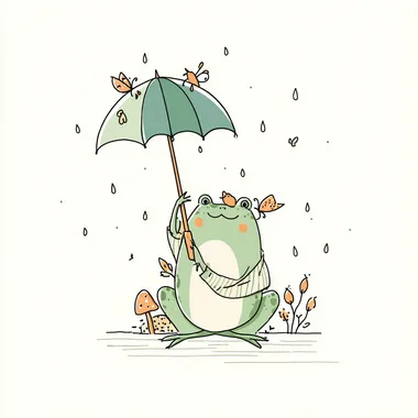 a cute frog holding an umbrella, cartoon vector style, pastel colors, white background    96sigox