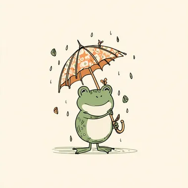 a cute frog holding an umbrella, cartoon vector style, pastel colors, white background    96sigox
