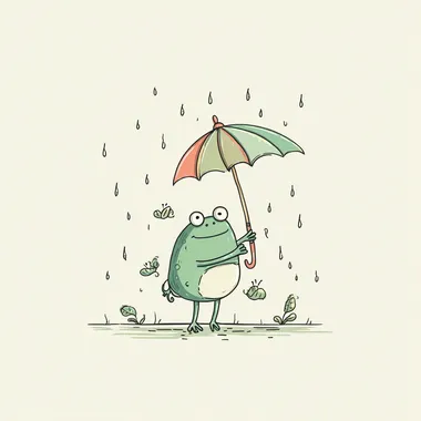 a cute frog holding an umbrella, cartoon vector style, pastel colors, white background    96sigox