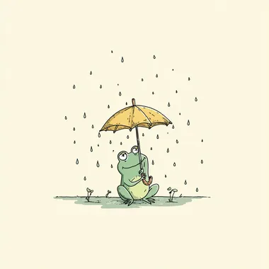 a cute frog holding an umbrella, cartoon vector style, pastel colors, white background    96sigox