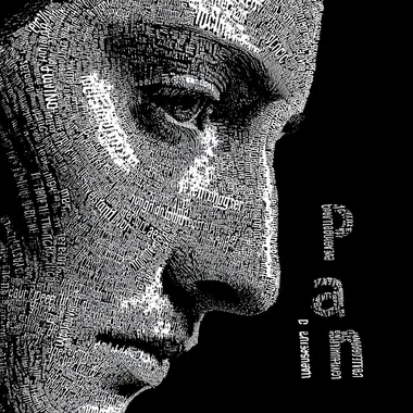 Typographic and akwarela:portrait of a woman created from thousands of tiny letters from the word "pain", forming a face full of pain and silent suffering. A black and white composition, in which each word and character becomes a shadow, a wrinkle, a look full of regret. The letters tremble, thicken in the eyes, mouth and eyebrows - creating an image of emotions impossible to express. - ultra-detailed - ink-ultramicro-detailed.