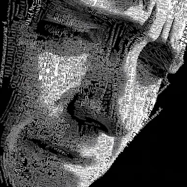 Typographic and akwarela:portrait of a woman created from thousands of tiny letters from the word "pain", forming a face full of pain and silent suffering. A black and white composition, in which each word and character becomes a shadow, a wrinkle, a look full of regret. The letters tremble, thicken in the eyes, mouth and eyebrows - creating an image of emotions impossible to express. - ultra-detailed - ink-ultramicro-detailed.