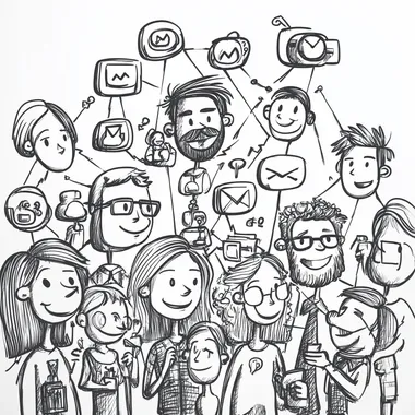 cartoon illustration, line drawing, networking