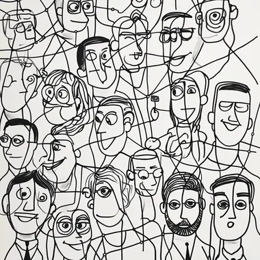 cartoon illustration, line drawing, networking