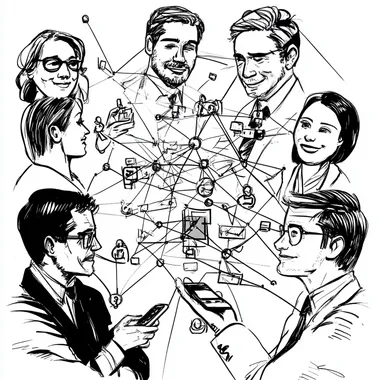 cartoon illustration, line drawing, networking
