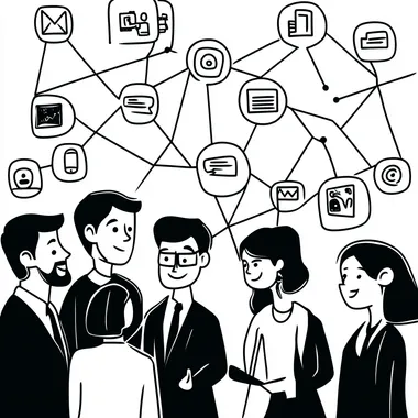cartoon illustration, line drawing, networking