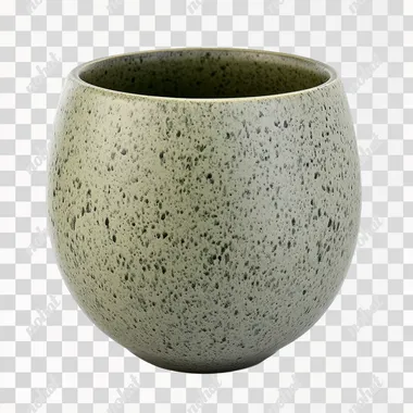 green ceramic flower pot, slightly rounded bottom edge, matte finish, gray speckled glaze, soft texture --s 0