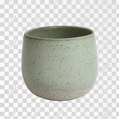 green ceramic flower pot, slightly rounded bottom edge, matte finish, gray speckled glaze, soft texture --s 0
