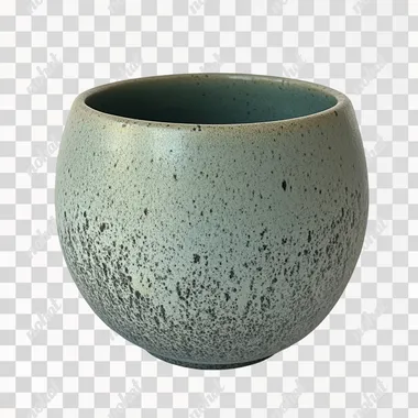 green ceramic flower pot, slightly rounded bottom edge, matte finish, gray speckled glaze, soft texture --s 0