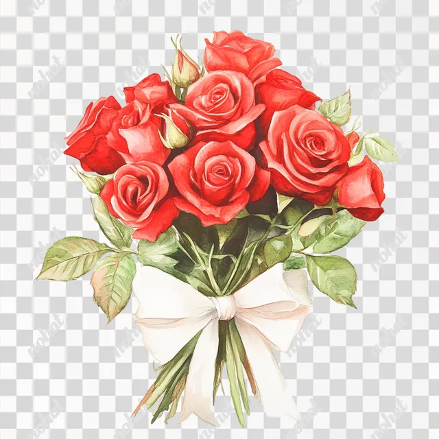Delicate Red Roses Bouquet with White Ribbon