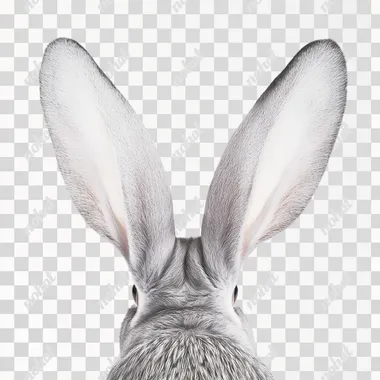gray rabbit ears like as gray dove wings, on a 100% white background