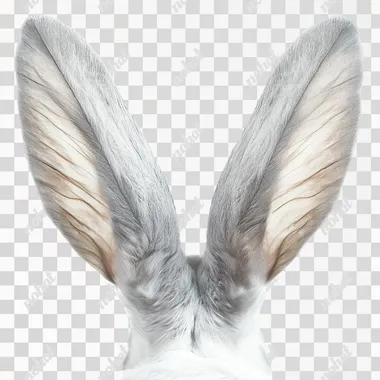 gray rabbit ears like as gray dove wings, on a 100% white background