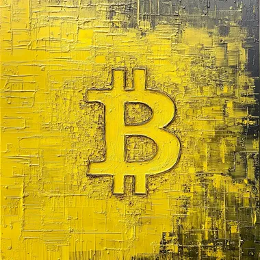 Bitcoin symbol floating within yellow digital encryption