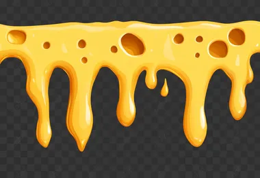 Molten cheese with holes in them dripping on wall, no shadows, flat illustration vector, isolated on white background