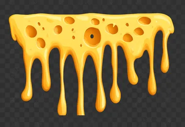 Molten cheese with holes in them dripping on wall, no shadows, flat illustration vector, isolated on white background