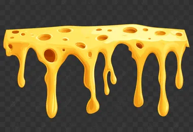 Molten cheese with holes in them dripping on wall, no shadows, flat illustration vector, isolated on white background