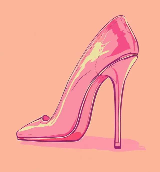 a pink high heeled shoe on a pink background