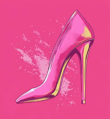 a pink High heel shoe on a solid background, vector style, screen print, grunge aesthetic, retro poster, risograph print in the style of a vector artist
