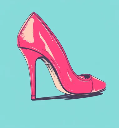 a pink High heel shoe on a solid background, vector style, screen print, grunge aesthetic, retro poster, risograph print in the style of a vector artist