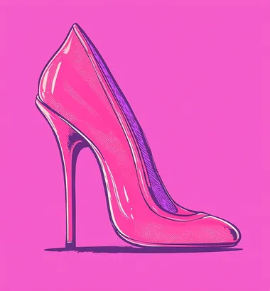 a pink High heel shoe on a solid background, vector style, screen print, grunge aesthetic, retro poster, risograph print in the style of a vector artist