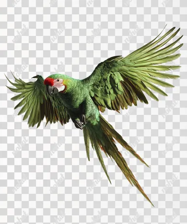 hyperrealistic isolated green-parrot-flying-wings-spread, smooth-light-effect, white-flat-background, ultrarealistic, ultradetailed, 8k, cinematic shot, full-body, full-body-shot, open-shot