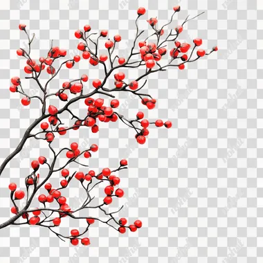 Red tree picks, floral sprays, white background, photo, for stock