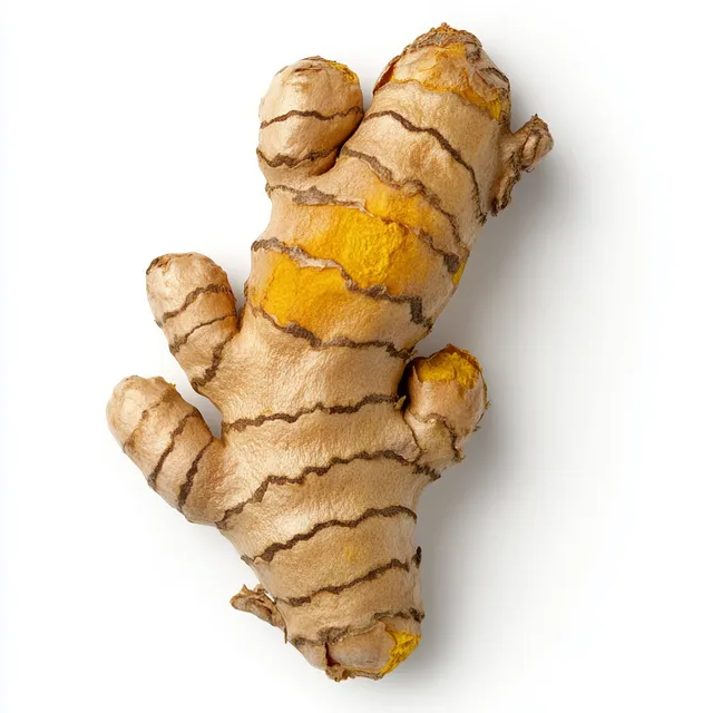 Close-up of Ginger Root Isolated on White Background in Bright Lighting