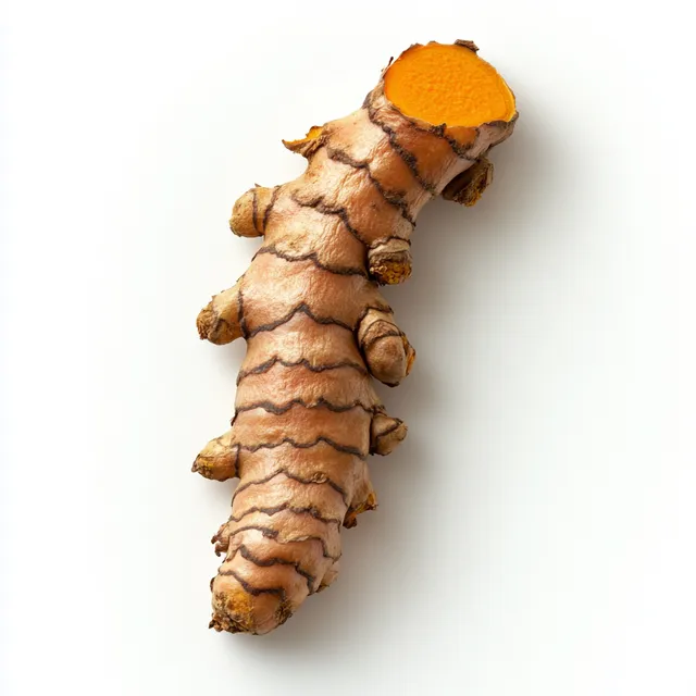 Close-Up of Fresh Ginger Root Isolated on White Surface in Bright Light
