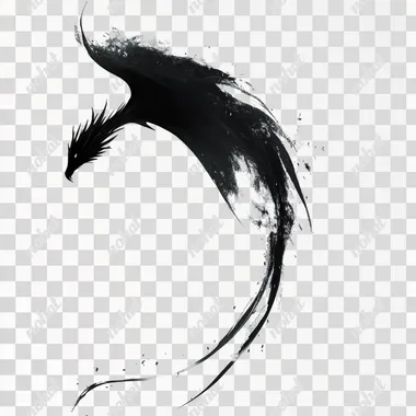 a dark fantasy illustration of a side view of a black dragon flying, isolated in white