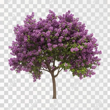 a singular lilac tree. there's a white background