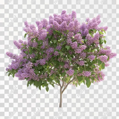 a singular lilac tree. there's a white background