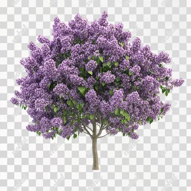 a singular lilac tree. there's a white background
