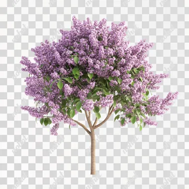 a singular lilac tree. there's a white background