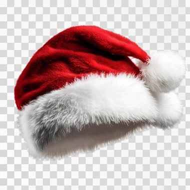 red and white Santa hat transparent background, isolated