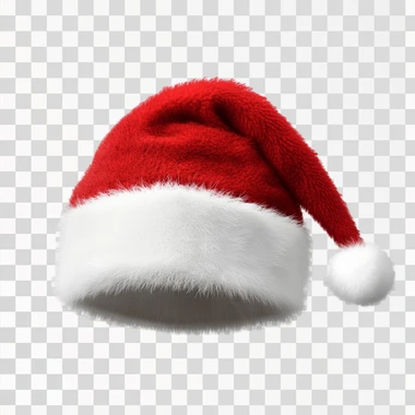 red and white Santa hat transparent background, isolated