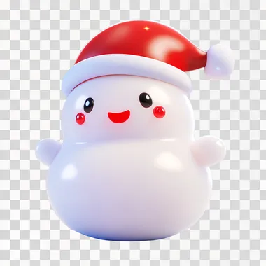 A cute snowman with a red Santa hat, cute, cartoonish, clay, smooth, glossy, Nintendo,gradient,transparent, frosted glass, plastic,luminescence,reflex, white background,highest detail, best quality, high-definition, OC rendering, blender niji5
