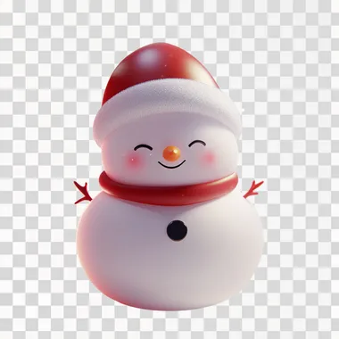 A cute snowman with a red Santa hat, cute, cartoonish, clay, smooth, glossy, Nintendo,gradient,transparent, frosted glass, plastic,luminescence,reflex, white background,highest detail, best quality, high-definition, OC rendering, blender niji5