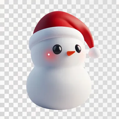 A cute snowman with a red Santa hat, cute, cartoonish, clay, smooth, glossy, Nintendo,gradient,transparent, frosted glass, plastic,luminescence,reflex, white background,highest detail, best quality, high-definition, OC rendering, blender niji5