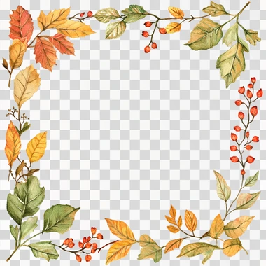 laurels and leaves representing Fall or Autumn, in a square frame around a blank white background.