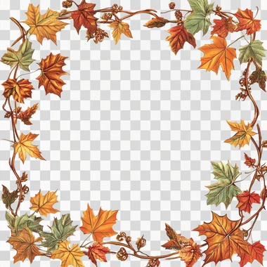 laurels and leaves representing Fall or Autumn, in a square frame around a blank white background.