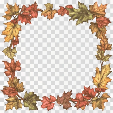 laurels and leaves representing Fall or Autumn, in a square frame around a blank white background.