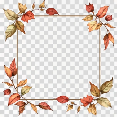 laurels and leaves representing Fall or Autumn, in a square frame around a blank white background.