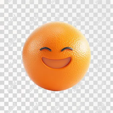 3D emoji of happiness face on an orange sphere, white background, Octane render, high-resolution photography.