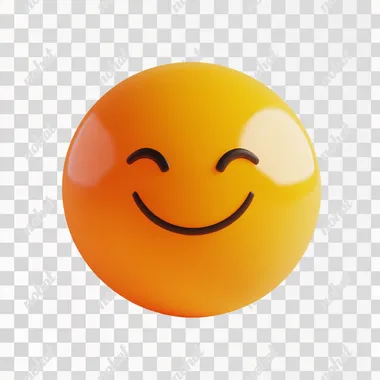 3D emoji of happiness face on an orange sphere, white background, Octane render, high-resolution photography.