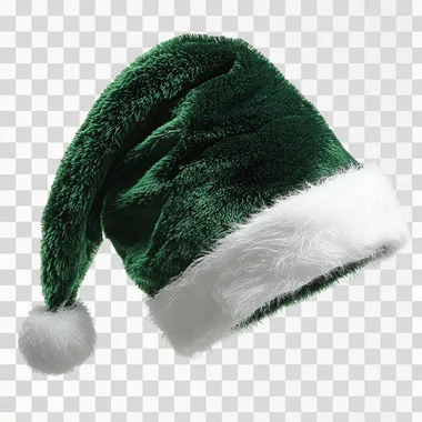 photograph of green santa hat, realistic, clip art, --s 250